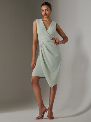 Sleeveless Wrap Front Midi Dress, Light Green