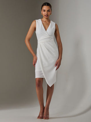 Sleeveless Wrap Front Midi Dress, White