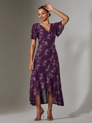 Wrap Midaxi Dress, Purple Floral