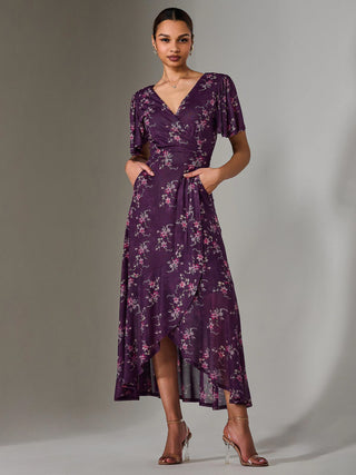 Wrap Midaxi Dress, Purple Floral