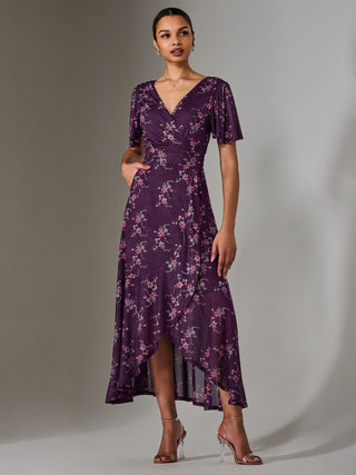 Wrap Midaxi Dress, Purple Floral