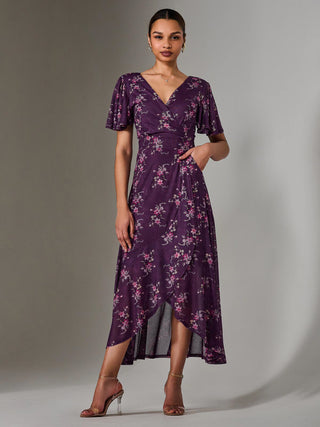 Wrap Midaxi Dress, Purple Floral