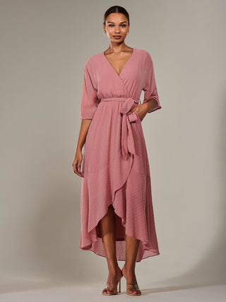 Wrap Tie Front Midi Dress, Dusty Pink