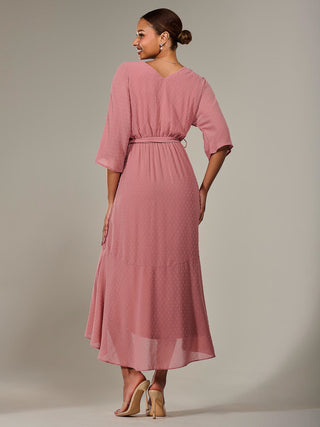 Wrap Tie Front Midi Dress, Dusty Pink
