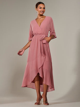 Wrap Tie Front Midi Dress, Dusty Pink