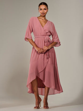 Wrap Tie Front Midi Dress, Dusty Pink