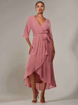 Wrap Tie Front Midi Dress, Dusty Pink