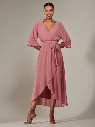 Wrap Tie Front Midi Dress, Dusty Pink