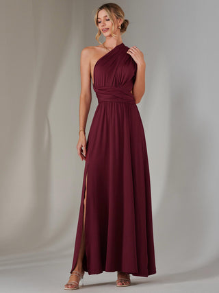 Halter Neck Maxi Bridesmaid Dress, Burgundy