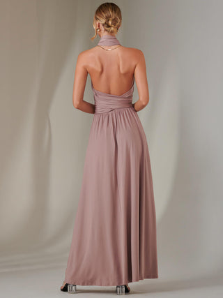 Halter Neck Maxi Bridesmaid Dress, Dusty Pink