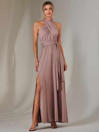Halter Neck Maxi Bridesmaid Dress, Dusty Pink