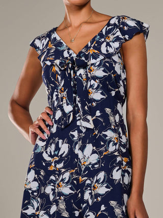 Frill Tie-front Jumpsuit, Navy Abstract