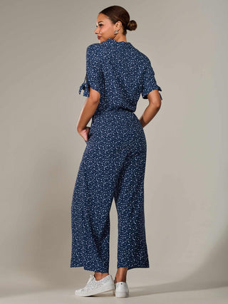 Wide Leg Half Sleeve Jumpsuit, Navy Spot