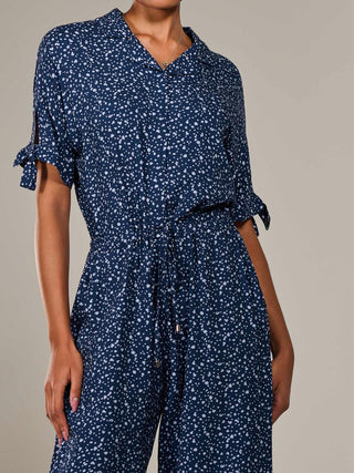 Wide Leg Half Sleeve Jumpsuit, Navy Spot