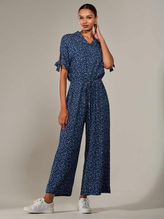 Wide Leg Half Sleeve Jumpsuit, Navy Spot