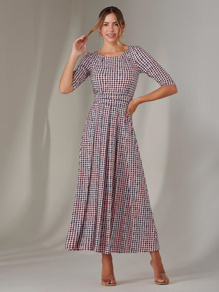 Enya 3/4 Sleeve Jersey Midaxi Dress, Pink Geo