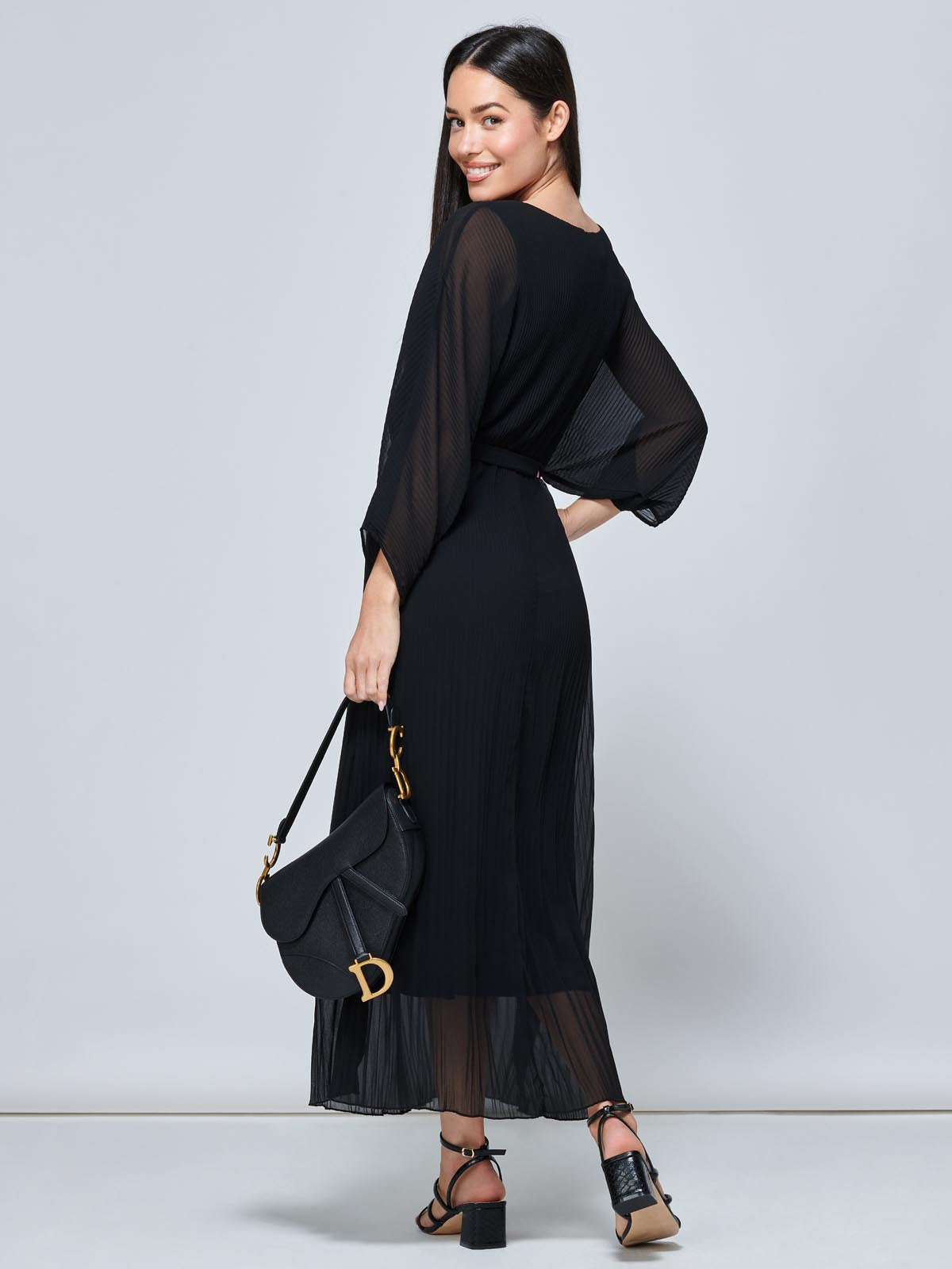 Lilyana Chiffon Pleated Maxi Dress, Black