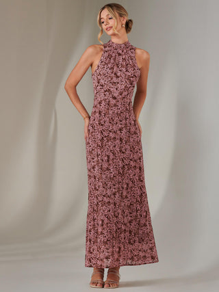 Chiffon Maxi Dress, Burgundy Pattern
