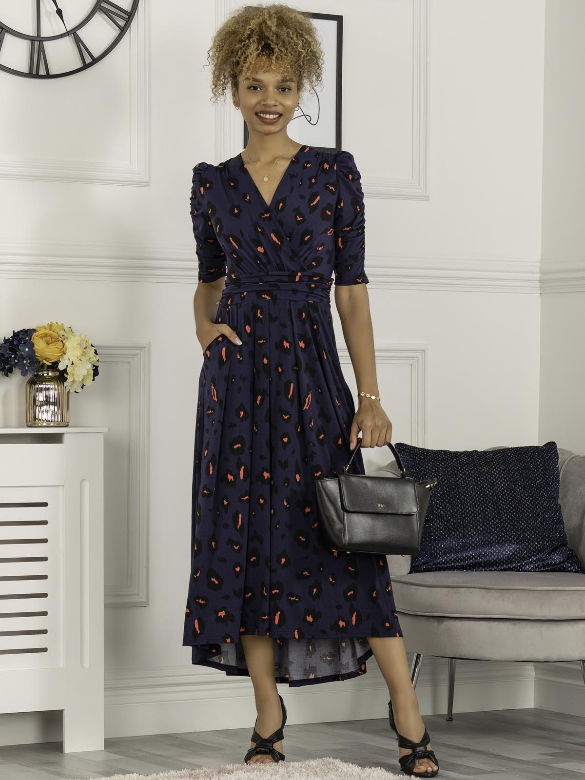 Adria Animal Print Jersey Maxi Dress, Navy Animal