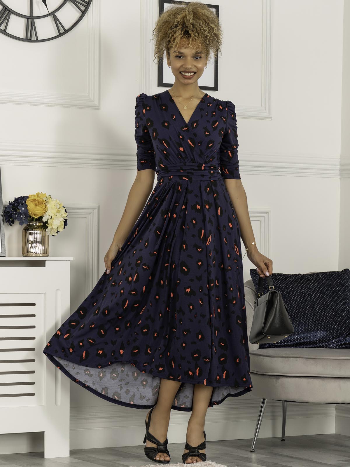Adria Animal Print Jersey Maxi Dress, Navy Animal