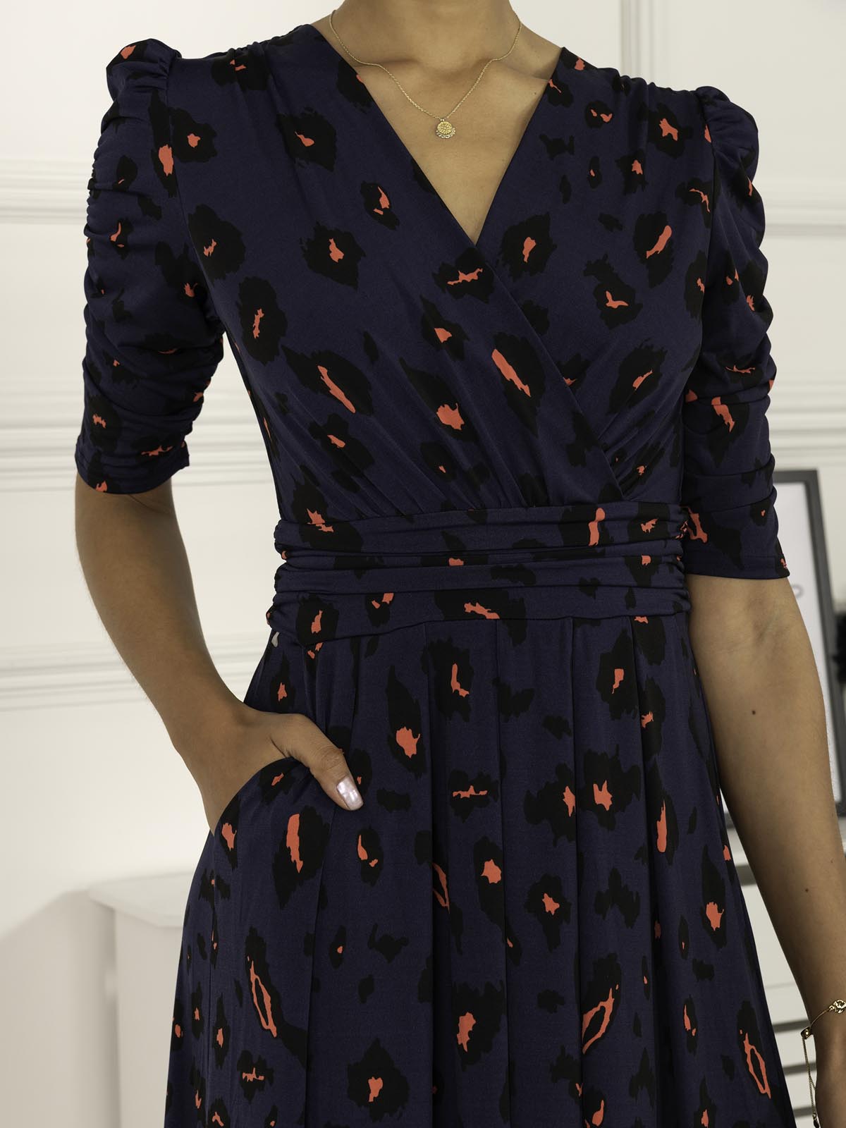 Adria Animal Print Jersey Maxi Dress, Navy Animal