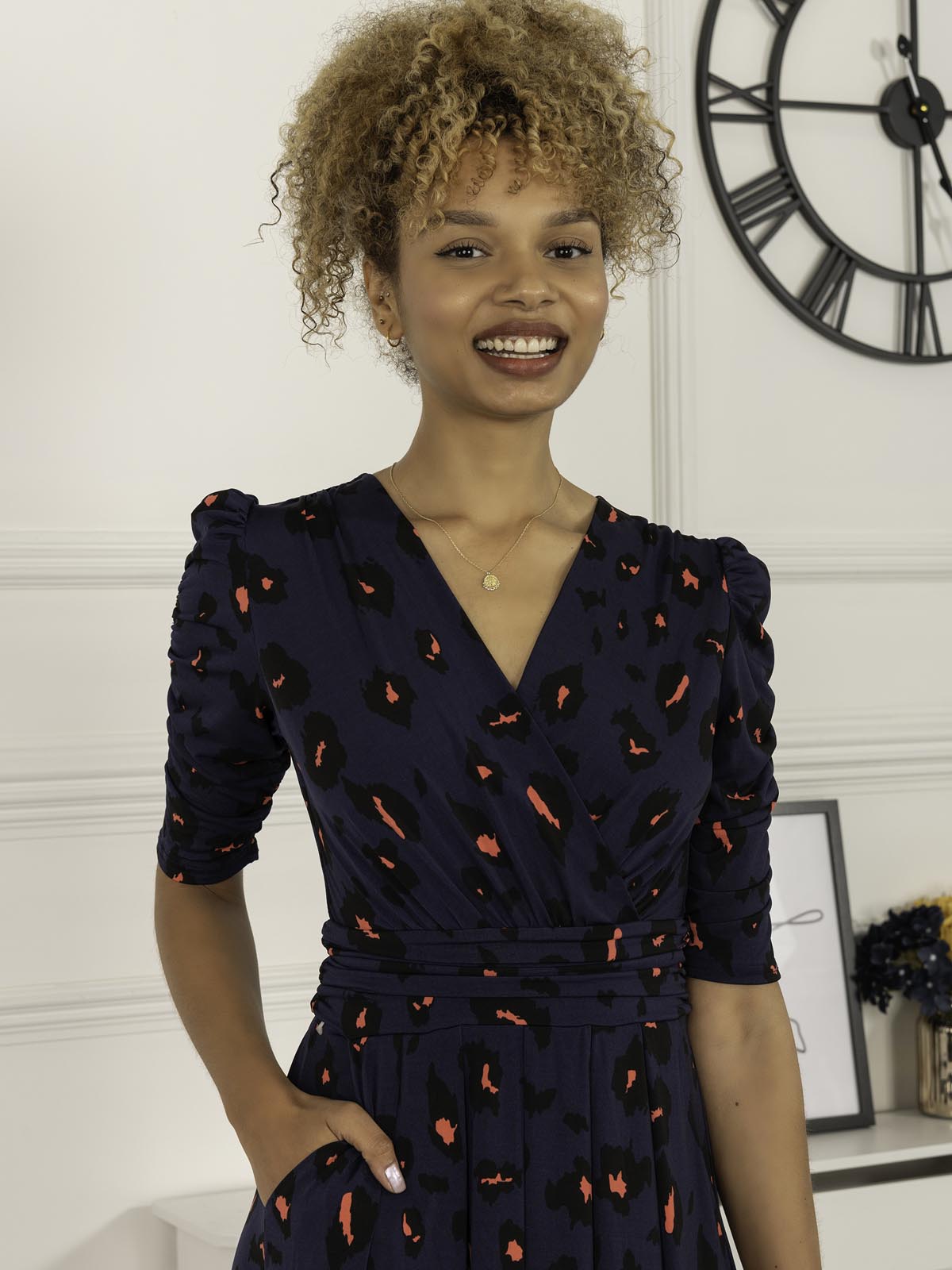 Adria Animal Print Jersey Maxi Dress, Navy Animal