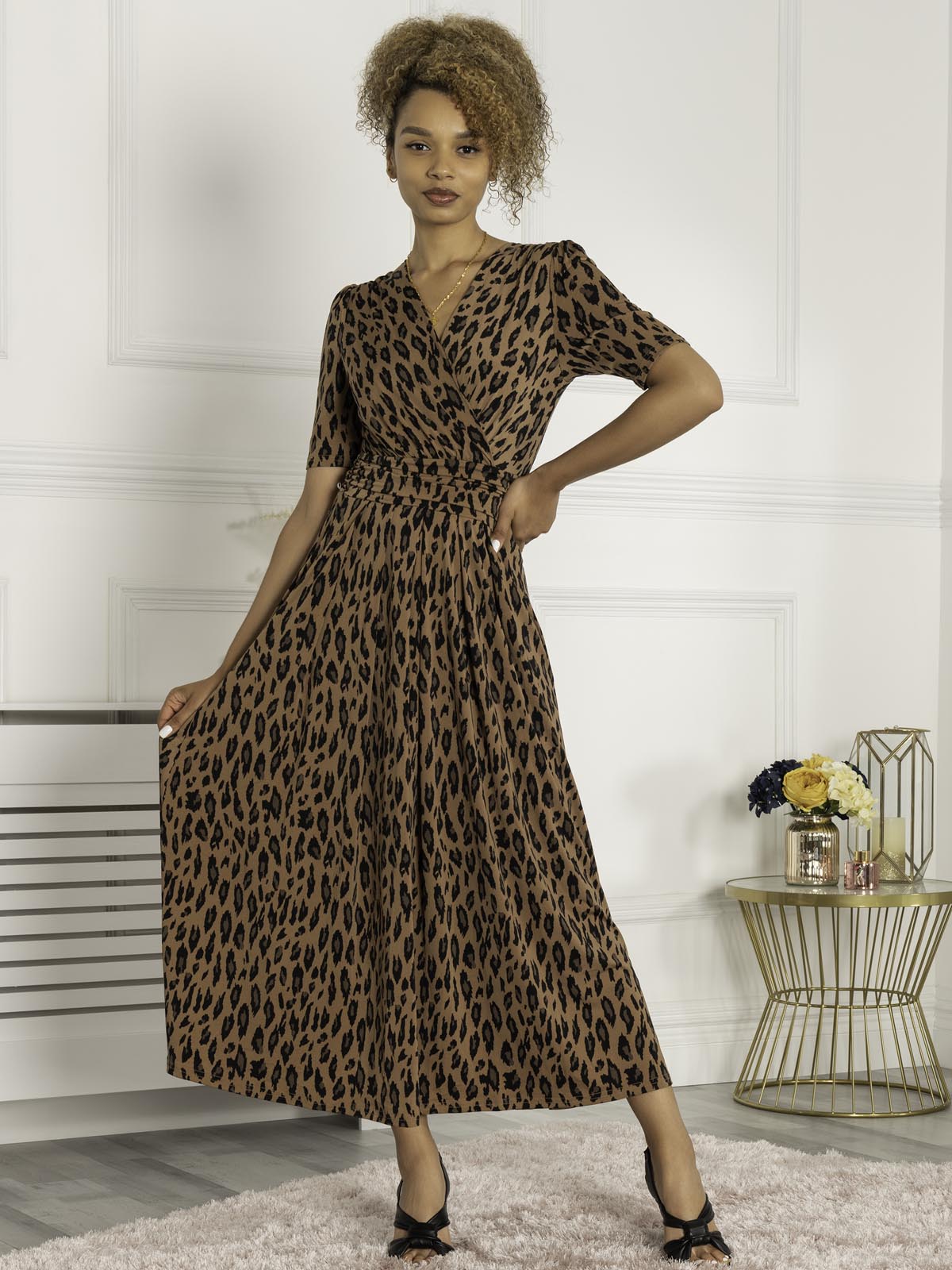 Akayla Printed Jersey Maxi Dress, Brown Animal