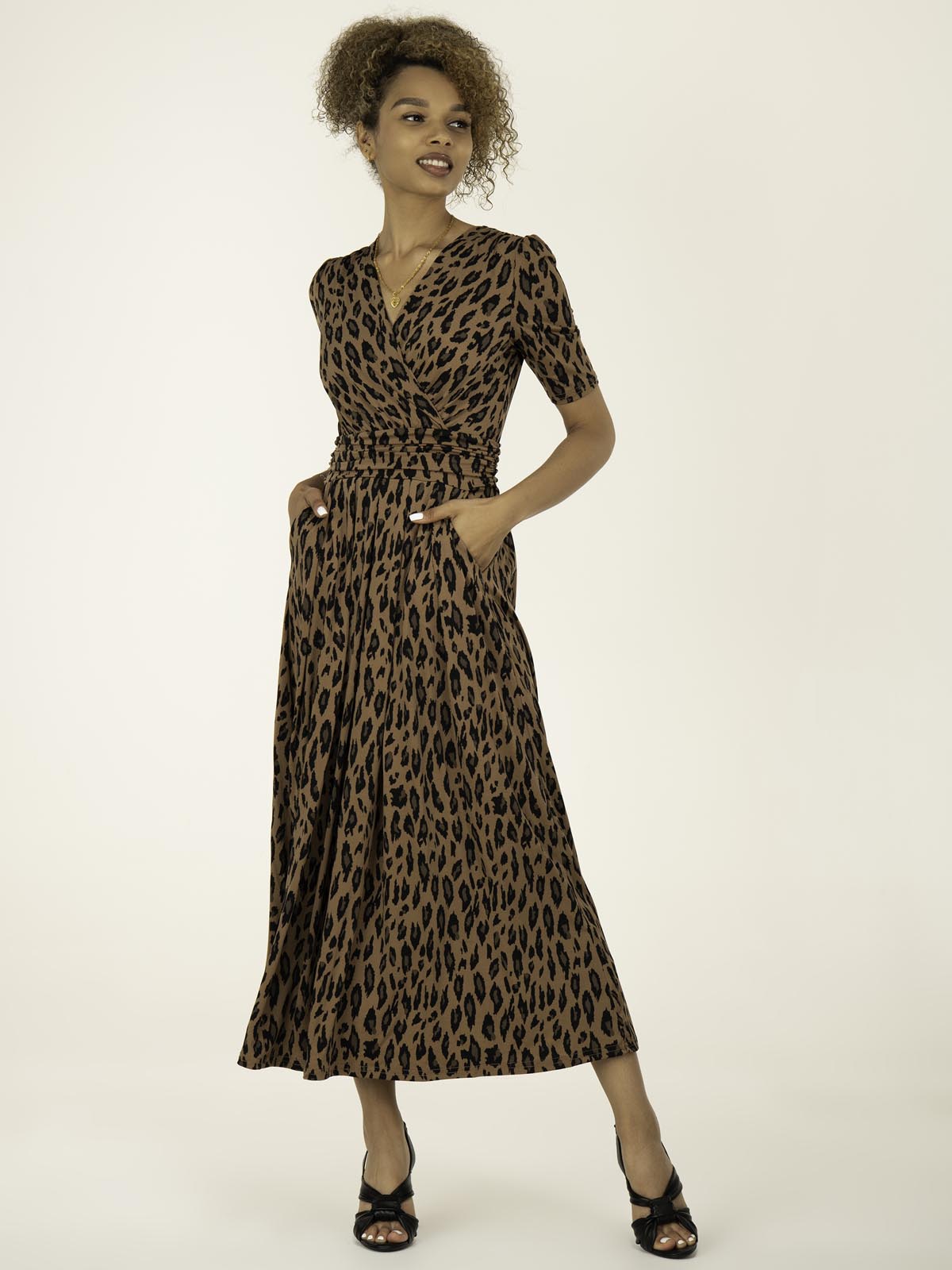 Akayla Printed Jersey Maxi Dress, Brown Animal