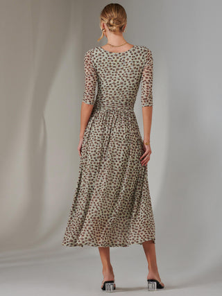 Bella Print 3/4 Sleeve Mesh Maxi Dress, Green Multi