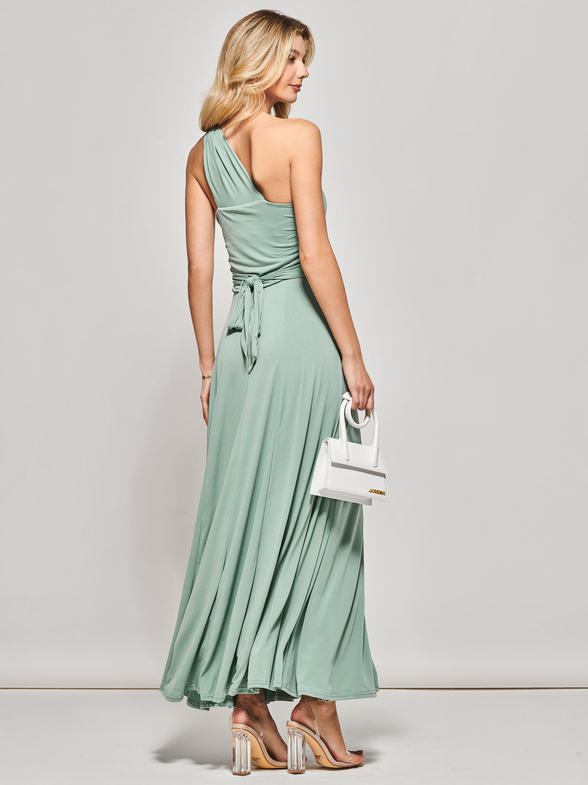 One Shoulder Jersey Maxi Dress, Green