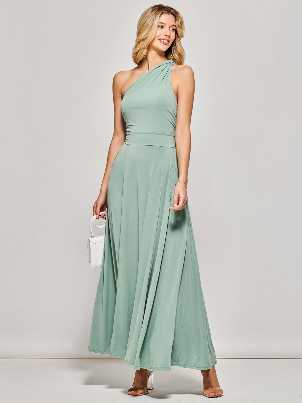 One Shoulder Jersey Maxi Dress, Green