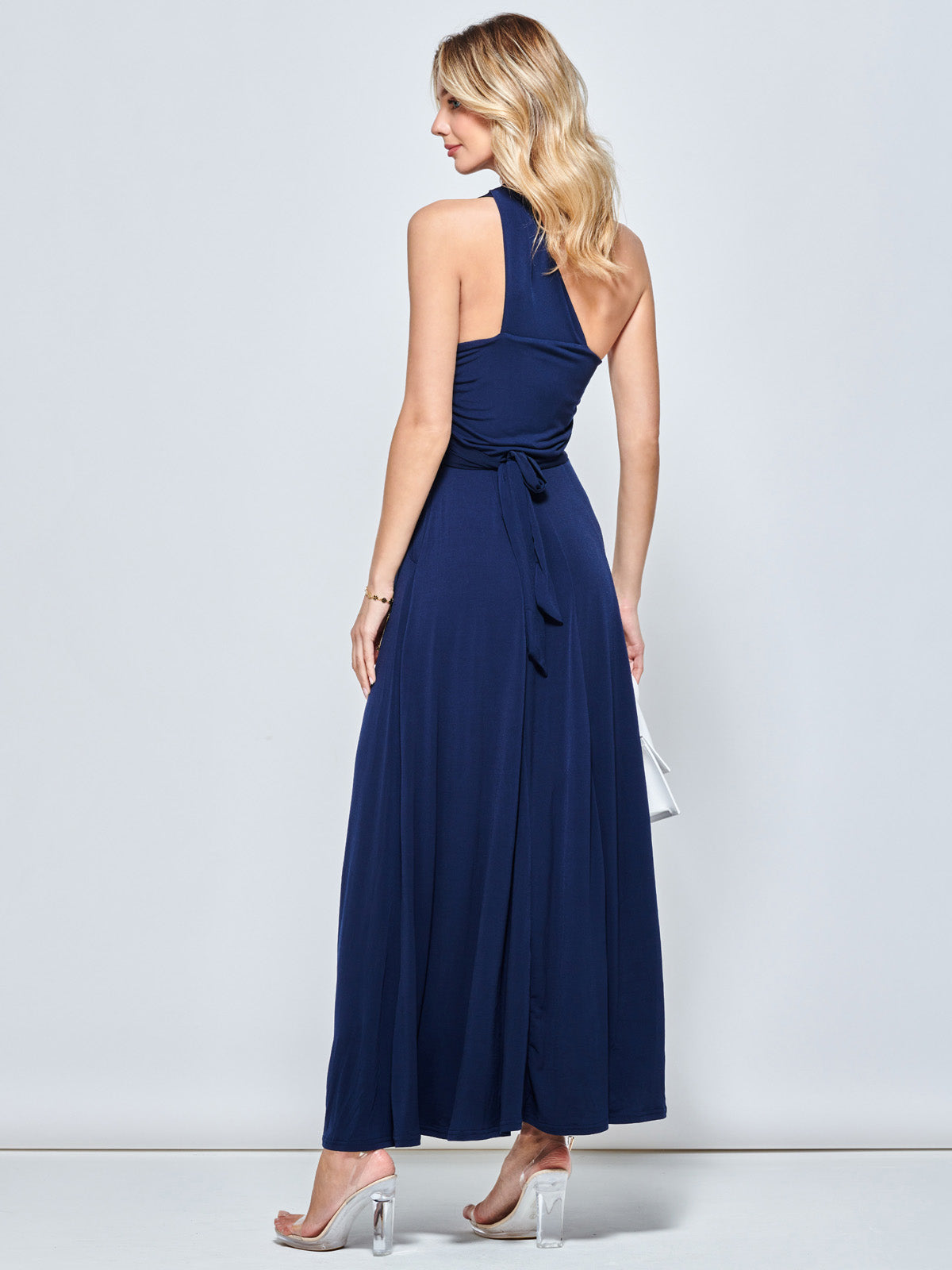 One Shoulder Jersey Maxi Dress, Navy