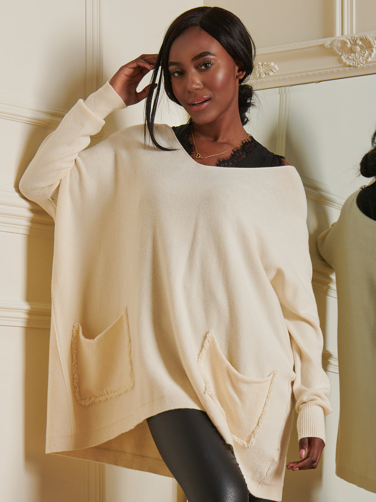 Made In Italy Loose Fit Pocket Knit Jumper, Cream