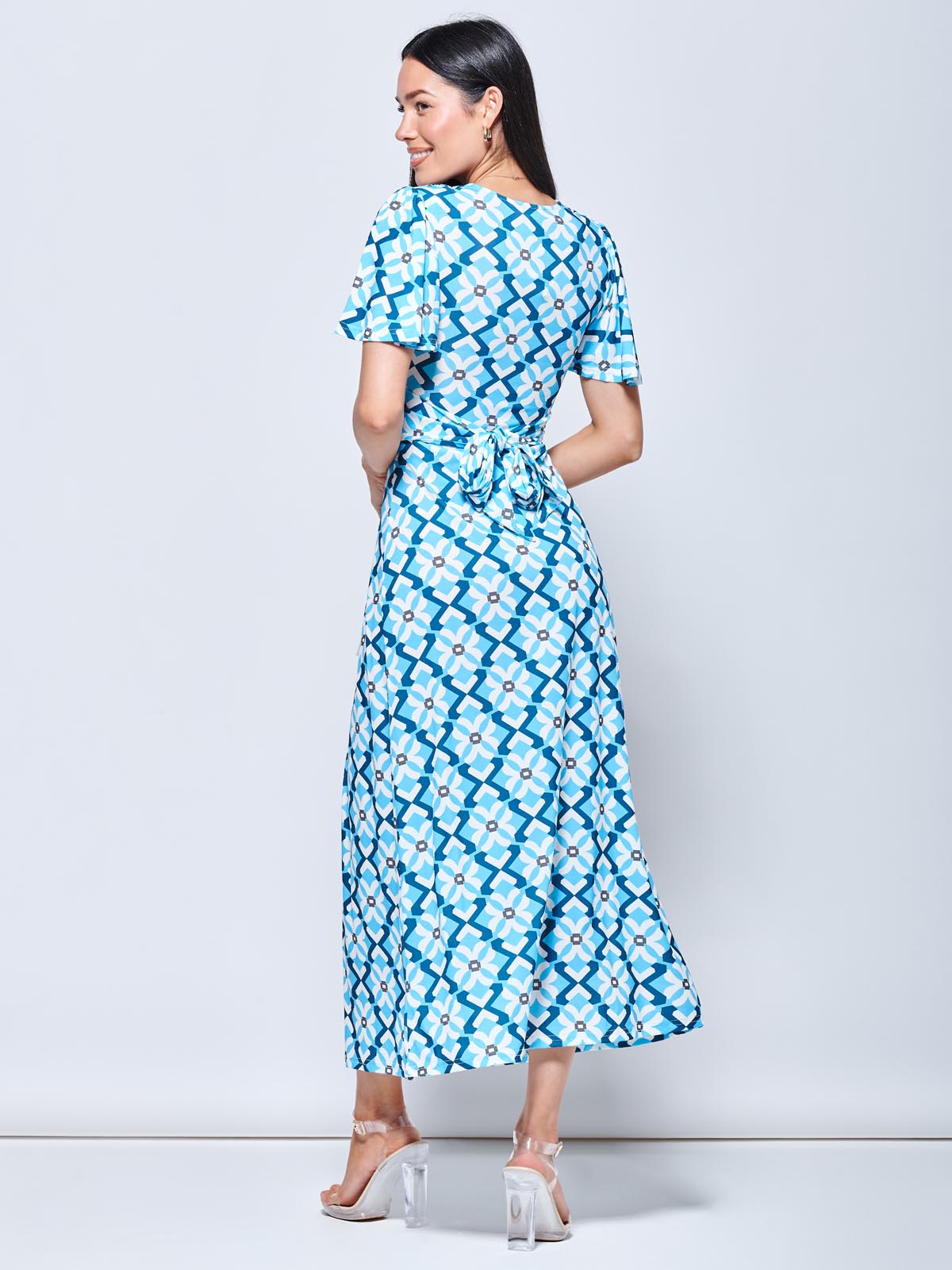 Twist Front Jersey Maxi Dress, Blue Geo