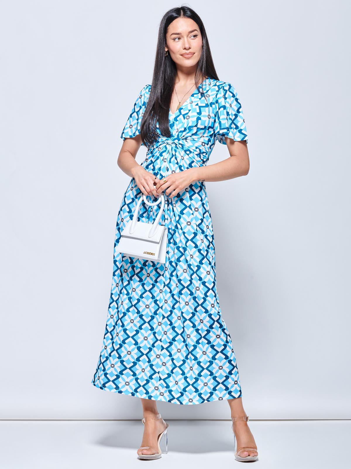 Twist Front Jersey Maxi Dress, Blue Geo