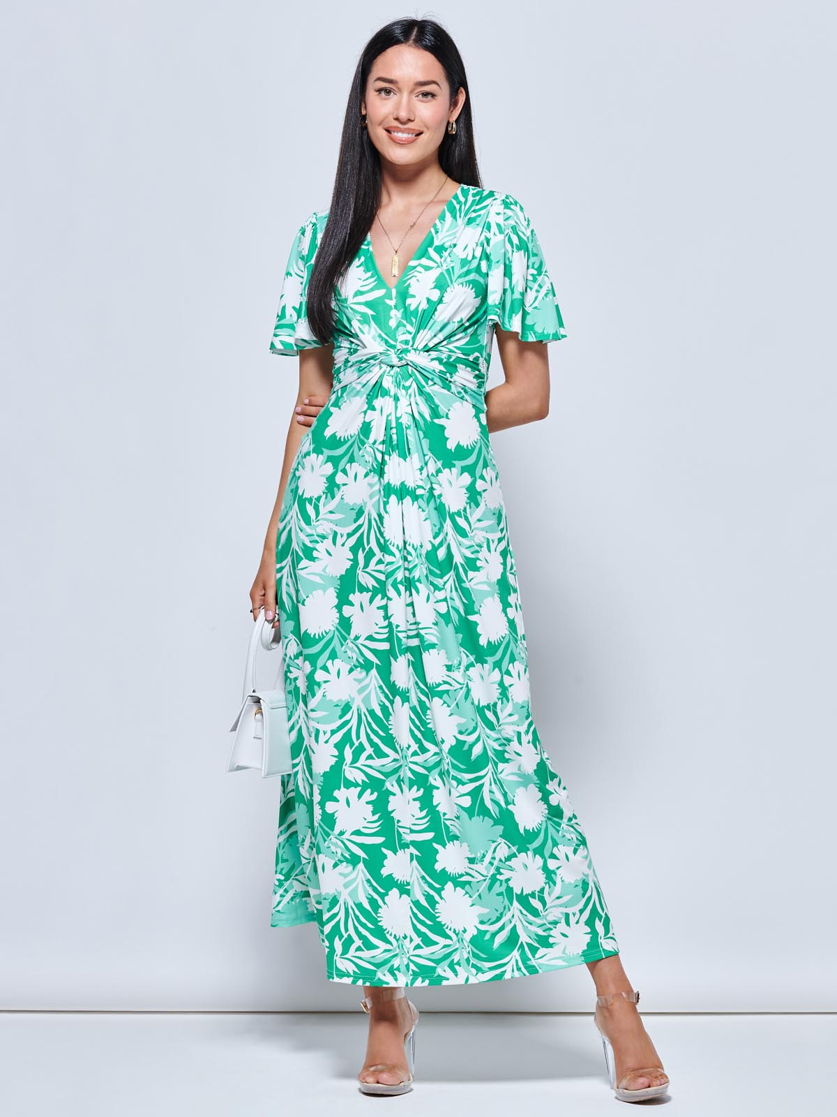 Twist Front Jersey Maxi Dress, Green Floral