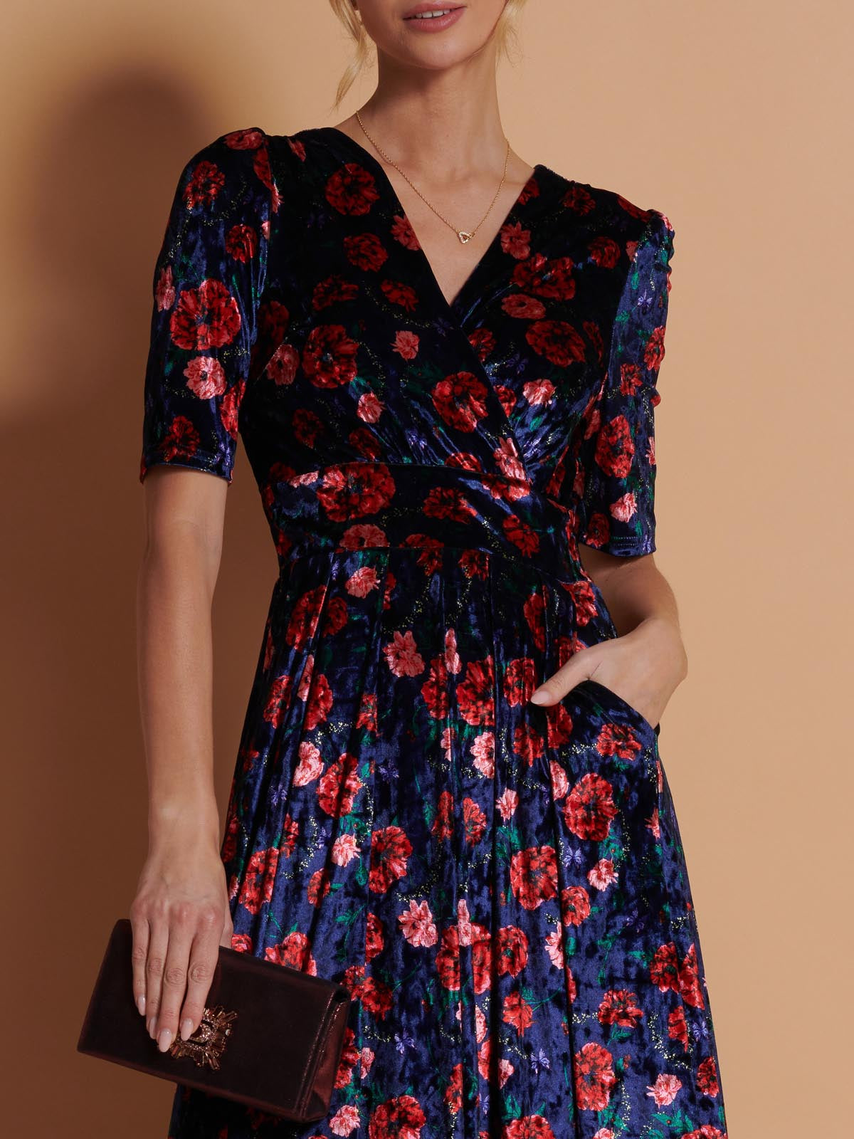 Floral Print Velvet Maxi Dress, Navy Floral