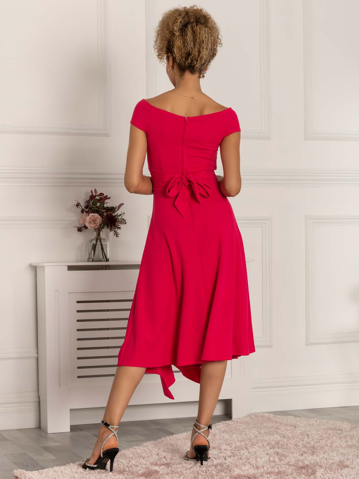 Desiree Frill Fit & Flare Dress, Cerise
