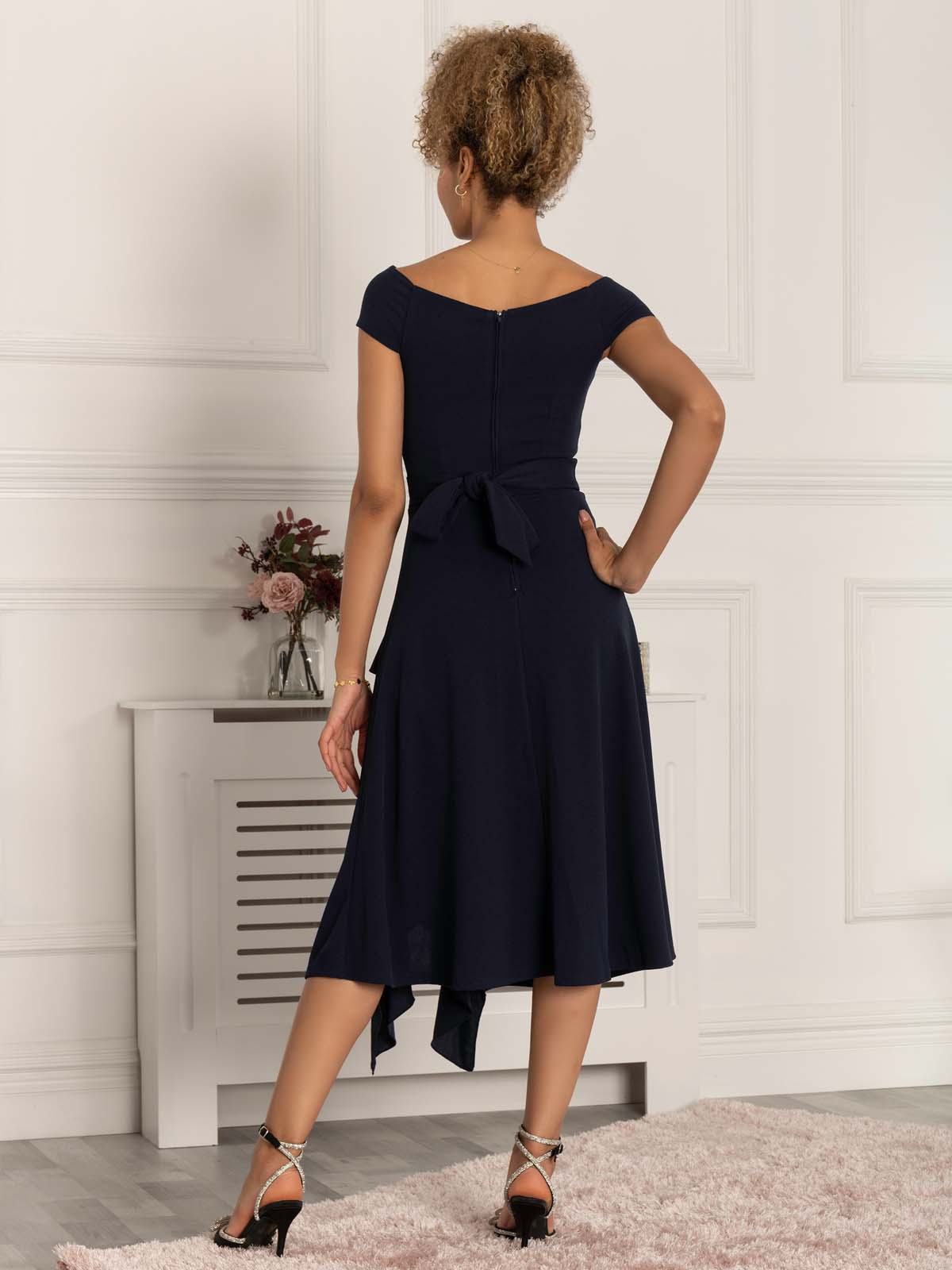 Desiree Frill Fit & Flare Dress, Navy