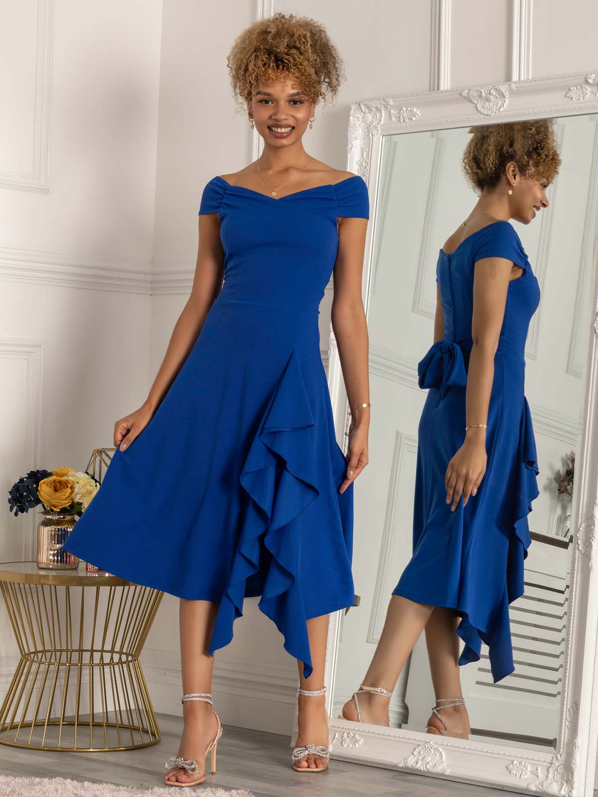 Desiree Frill Fit & Flare Dress, Royal Blue