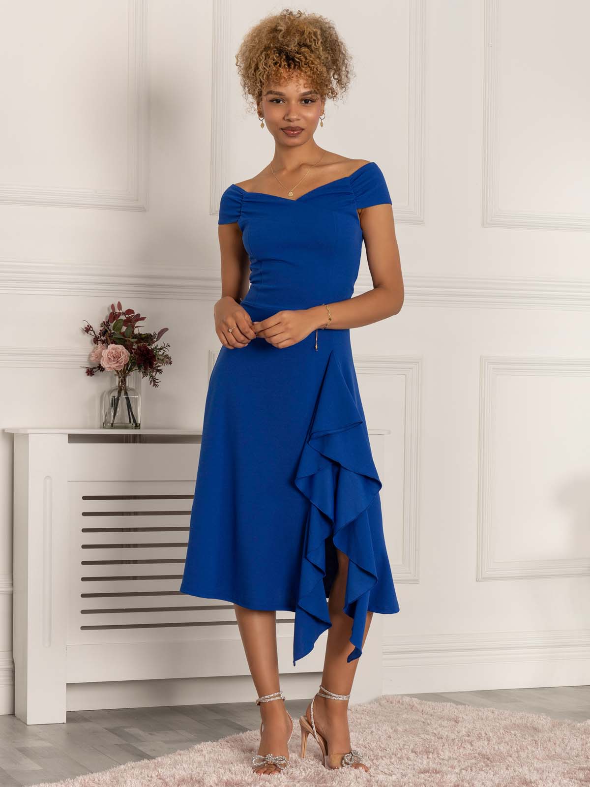 Desiree Frill Fit & Flare Dress, Royal Blue
