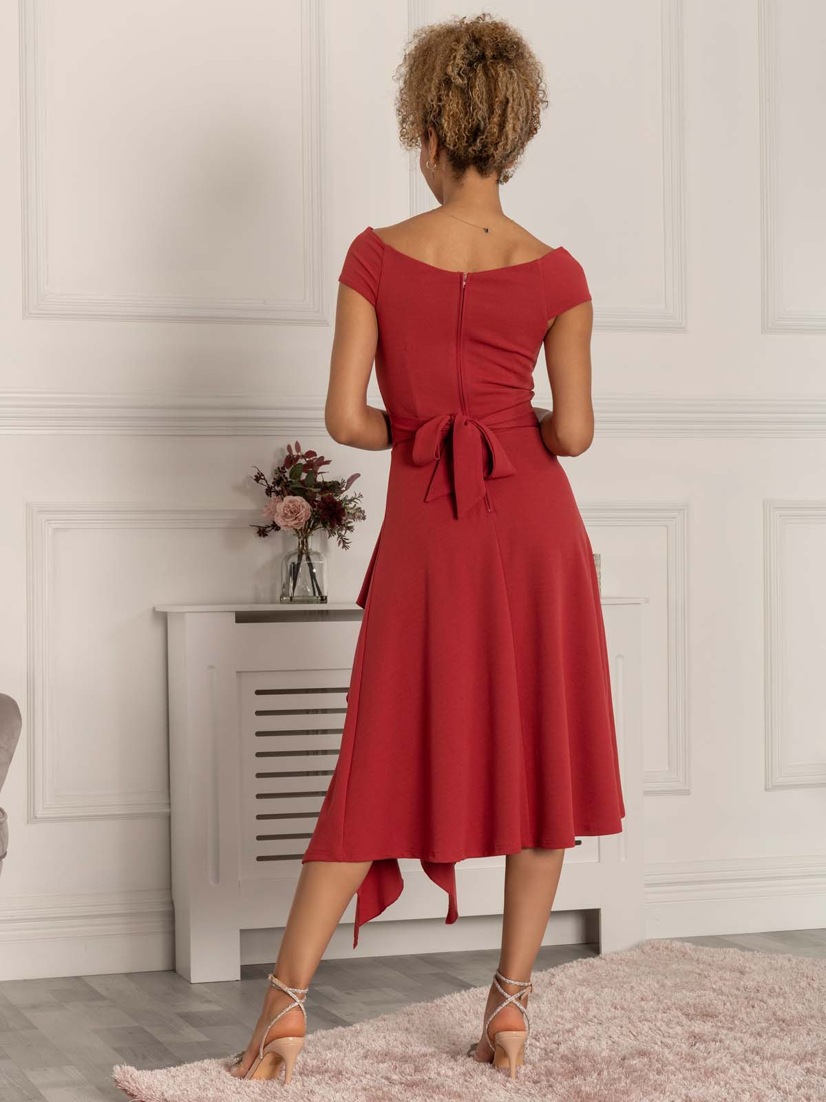 Desiree Frill Fit & Flare Dress, Rusty Red