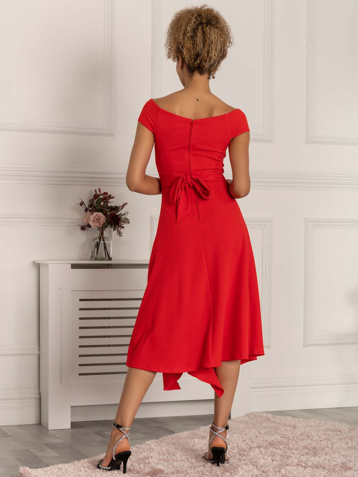 Desiree Frill Fit & Flare Dress, Scarlet Red