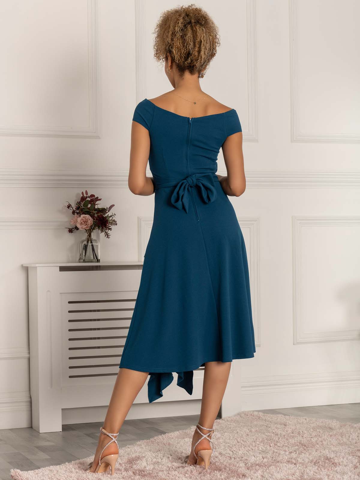 Desiree Frill Fit & Flare Dress, Teal