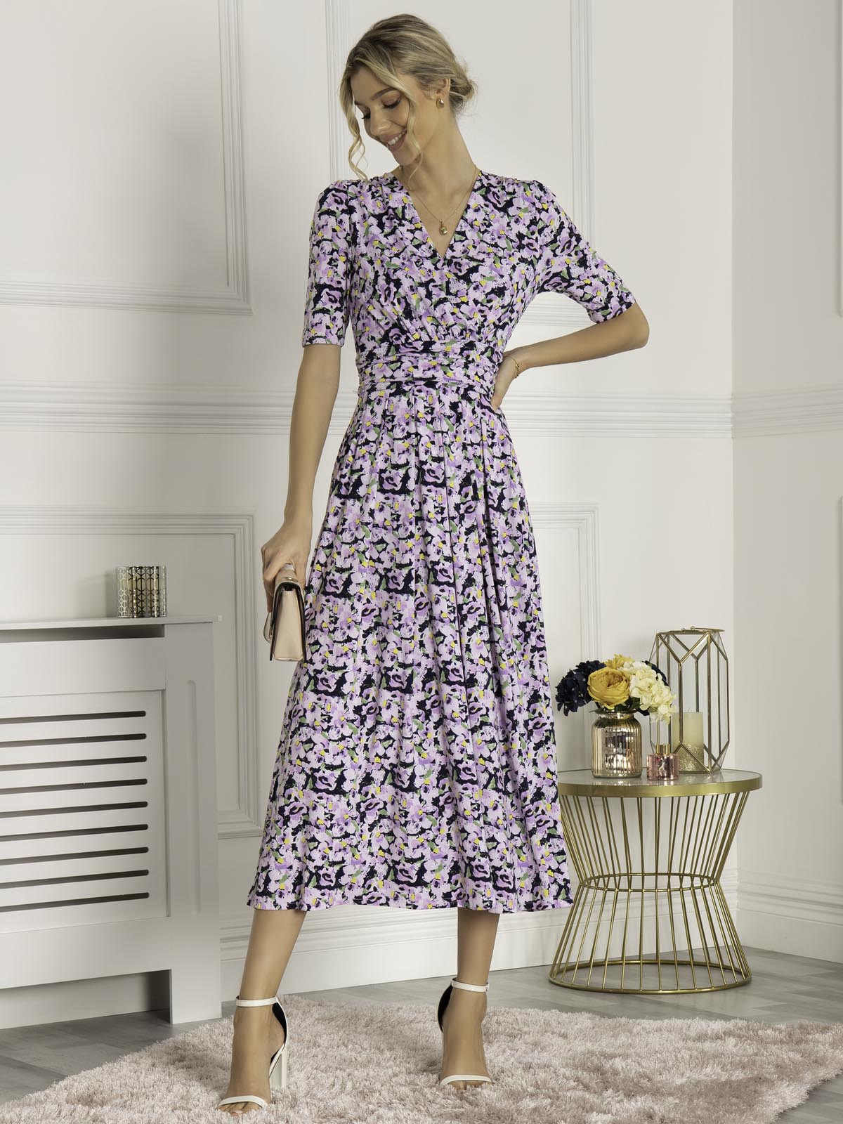 Calais Half Sleeve Maxi Dress, Navy Floral