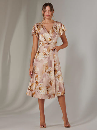 Wrap Front Midi Dress, Dusty Pink