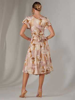 Wrap Front Midi Dress, Dusty Pink