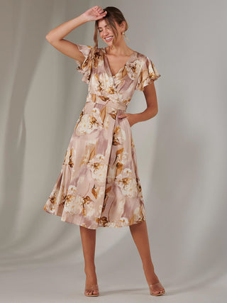 Wrap Front Midi Dress, Dusty Pink