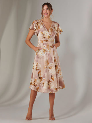 Wrap Front Midi Dress, Dusty Pink