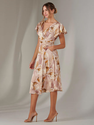 Wrap Front Midi Dress, Dusty Pink